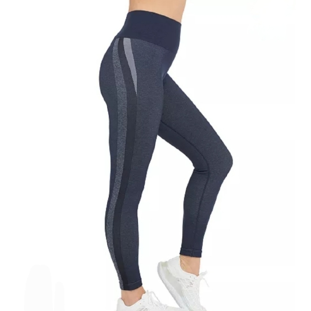 Spanx Look At Me Now Seamless Track Stripe Leggings Blue Navy Haze